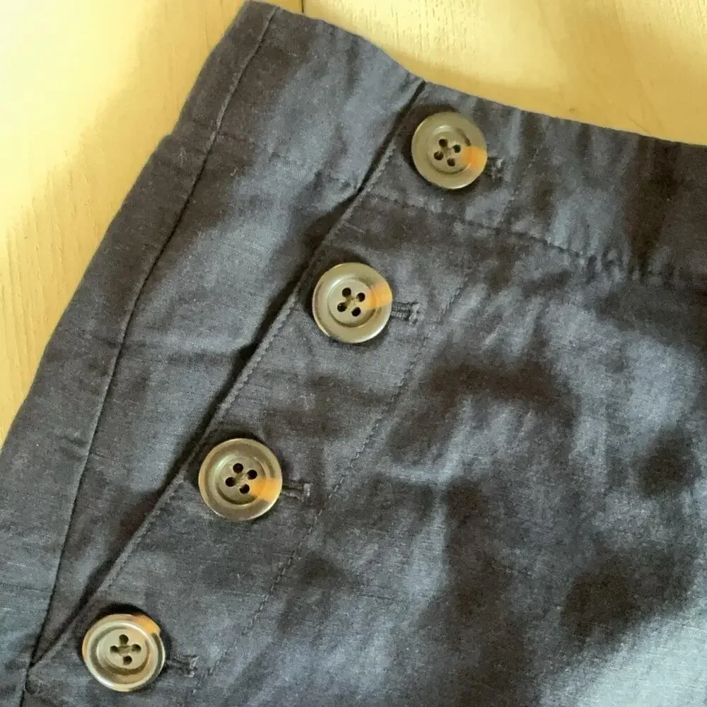 Ann Taylor Pants Womens 8 Blue Linen Cropped Wide Leg Sailor Buttons Capri - Picture 5 of 11